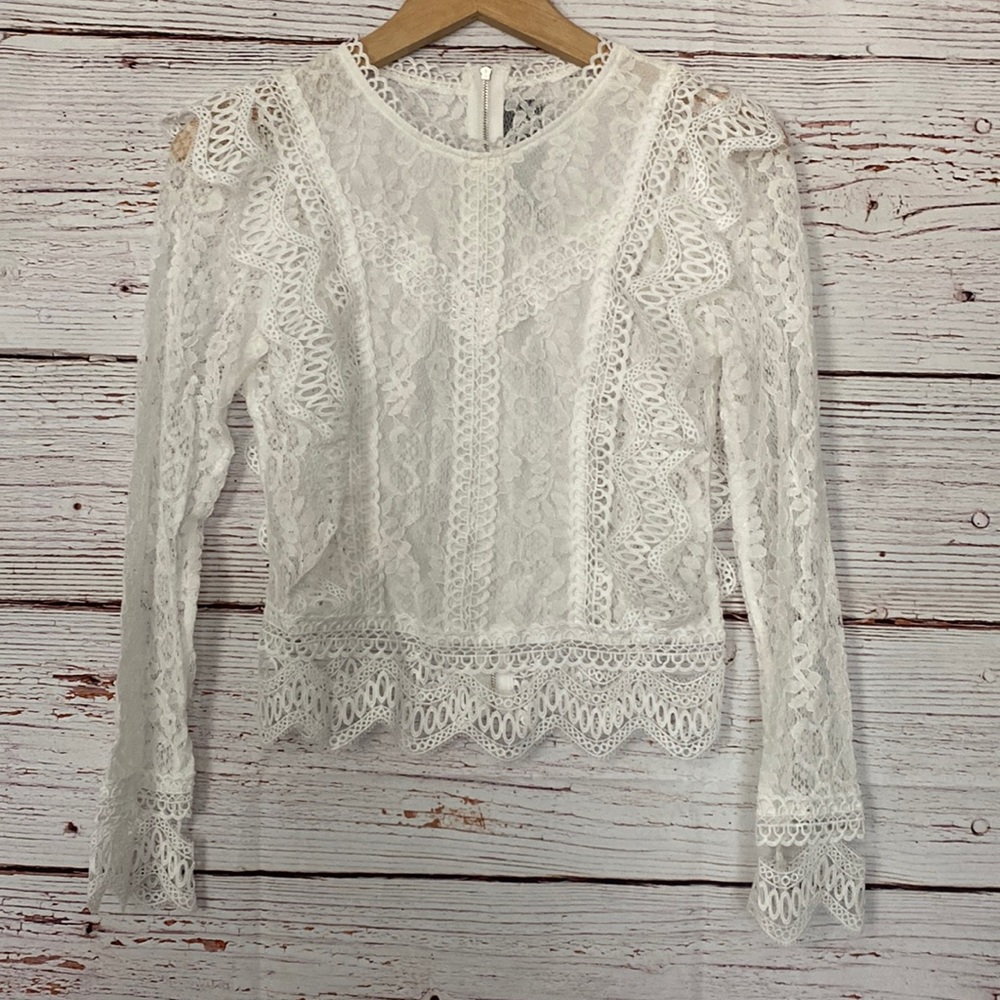 Womens white long sleeve lace Blouse small